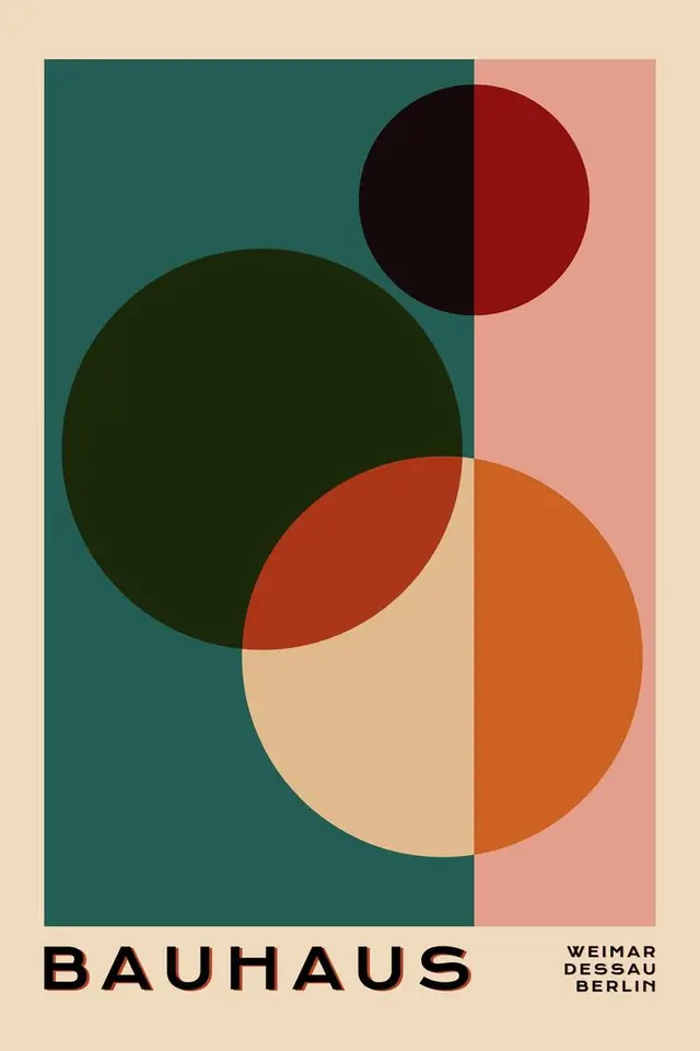 Bauhaus geometric poster — overlapping circles (Weimar · Dessau · Berlin)