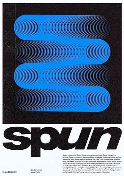 Blue concentric-ring tubular poster with bold 'spun' logotype