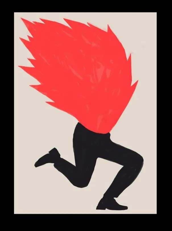 Running silhouette with red flame torso