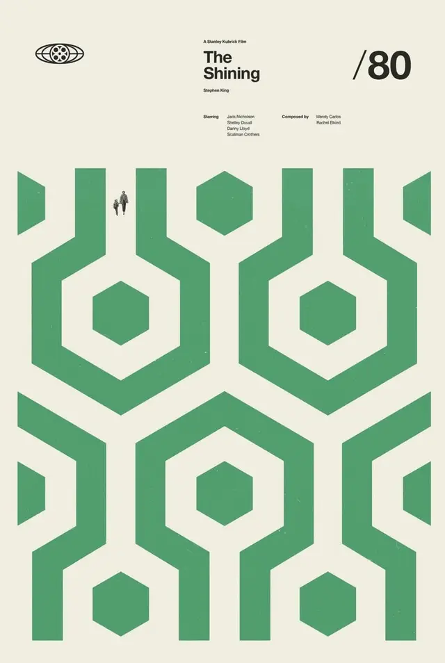 Minimalist poster for The Shining — green hexagonal carpet pattern