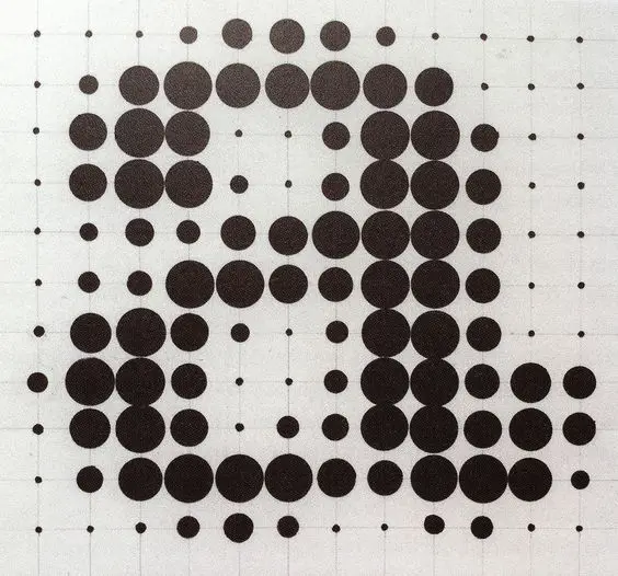 Monochrome dot-grid portrait (halftone side profile)