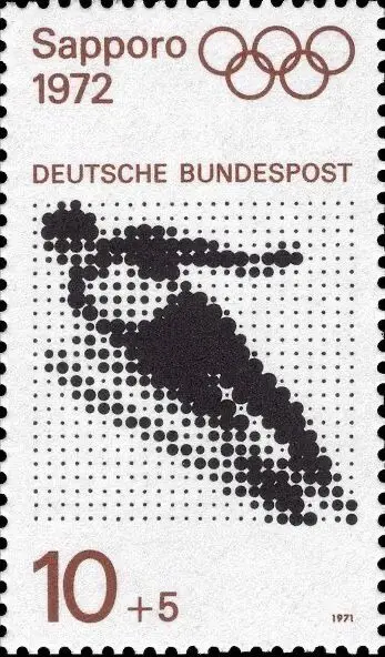 Sapporo 1972 — Deutsche Bundespost halftone skier stamp (10+5, 1971)