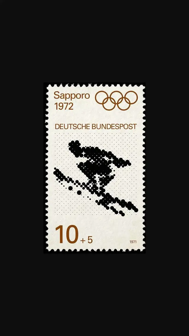 Sapporo 1972 — Deutsche Bundespost commemorative stamp with halftone skier (10+5)