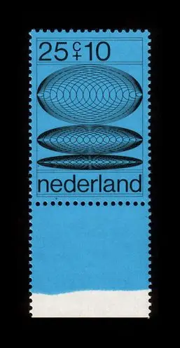 Netherlands postage stamp with overlapping oval line motifs, denomination 25+10