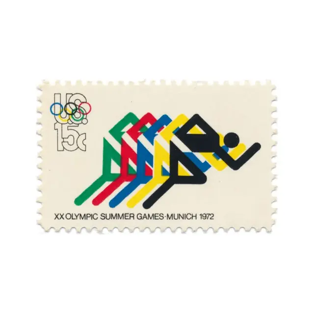 Munich 1972 Olympic Commemorative Postage Stamp with Multicolor Runner Pictograms