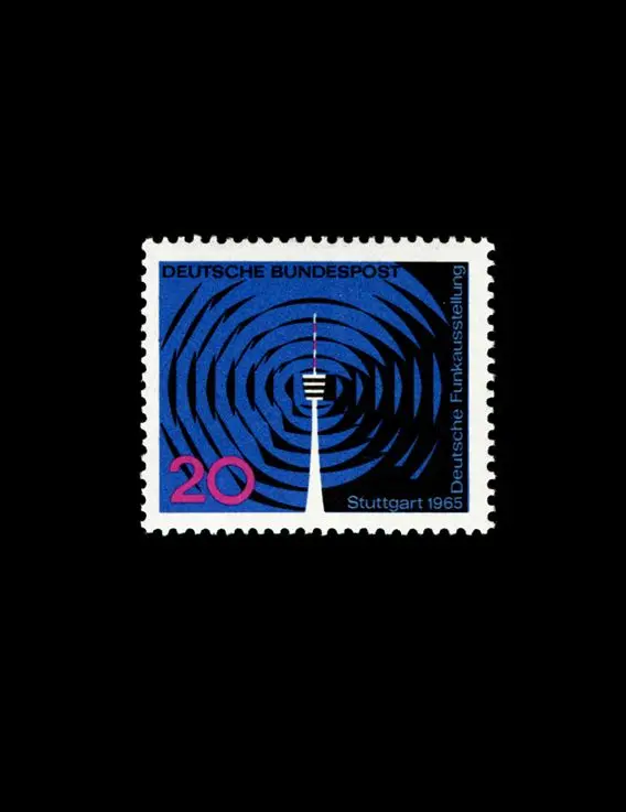 Deutsche Bundespost postage stamp (Stuttgart 1965) — radio tower graphic