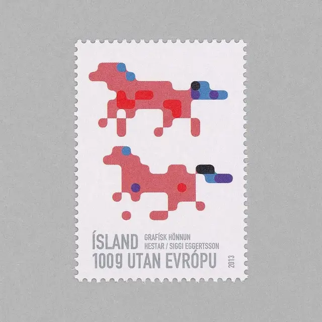 Iceland 2013 postage stamp — abstract horses (Siggi Eggertsson)