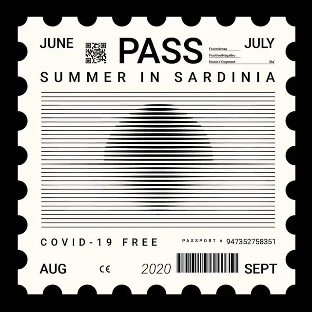 Monochrome 'PASS — Summer in Sardinia' travel pass graphic