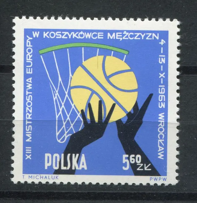 POLSKA 1965 — Men's European Basketball Championship postage stamp (Wrocław)