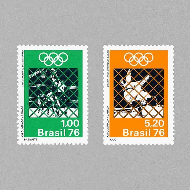 Brasil 76 Olympic Commemorative Stamps — Basquete (green) and Judô (orange)