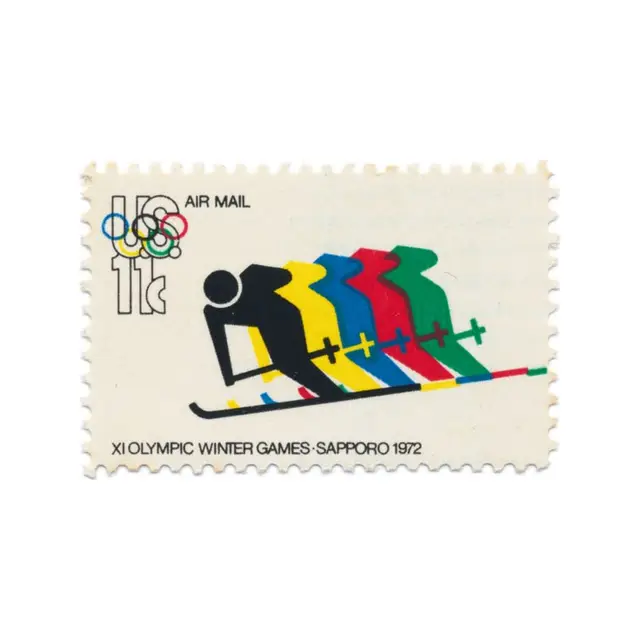 1972 Sapporo Olympic Airmail Stamp — Skier Silhouettes (11c)