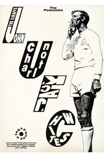 Vintage Leeds United poster — "The Peacocks" — illustrated footballer with bold typography