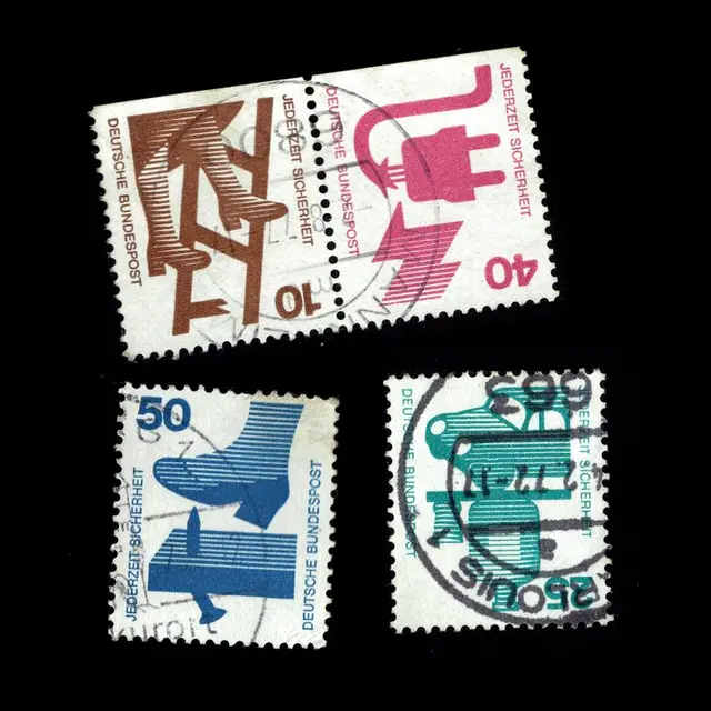Vintage Deutsche Bundespost 'Jederzeit Sicherheit' stamps — 25 / 40 / 50
