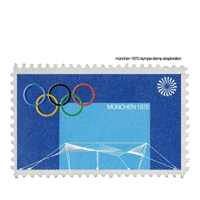 München 1972 Olympic Commemorative Stamp — Blue Graphic