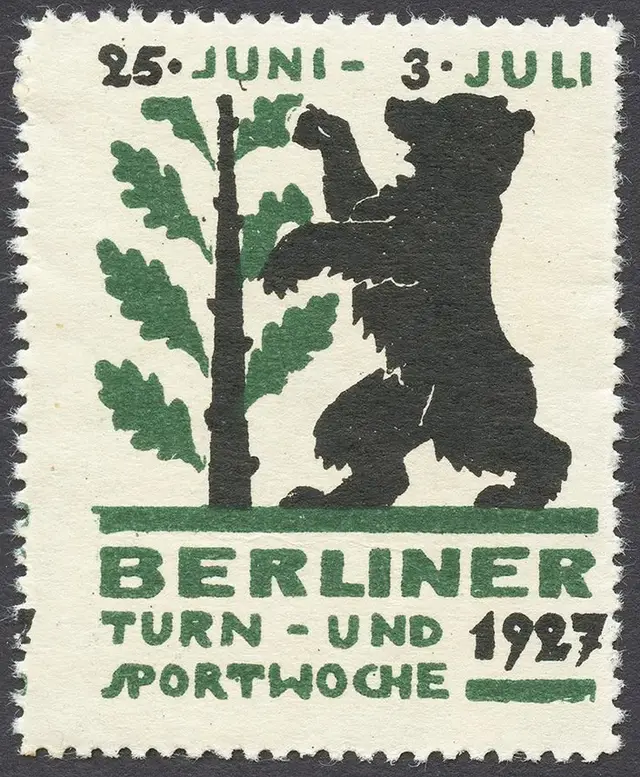 1927 Berliner Turn- und Sportwoche event stamp with Berlin bear and oak