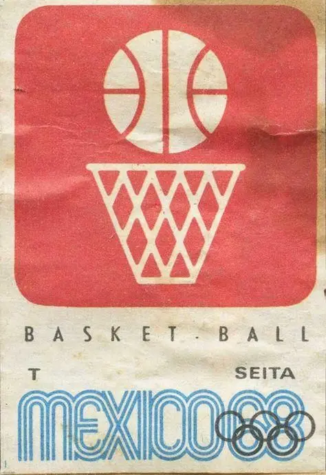 Mexico 68 Olympic basketball pictogram — vintage poster