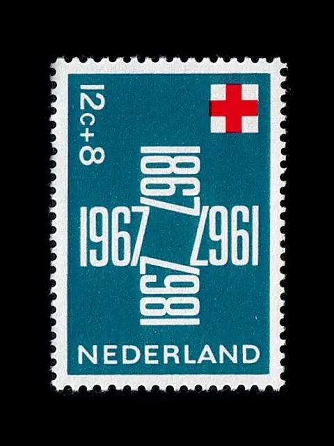 1967 Nederland Red Cross charity postage stamp — teal typographic design