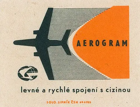 AEROGRAM — vintage Czech aerogram poster with stylized airplane