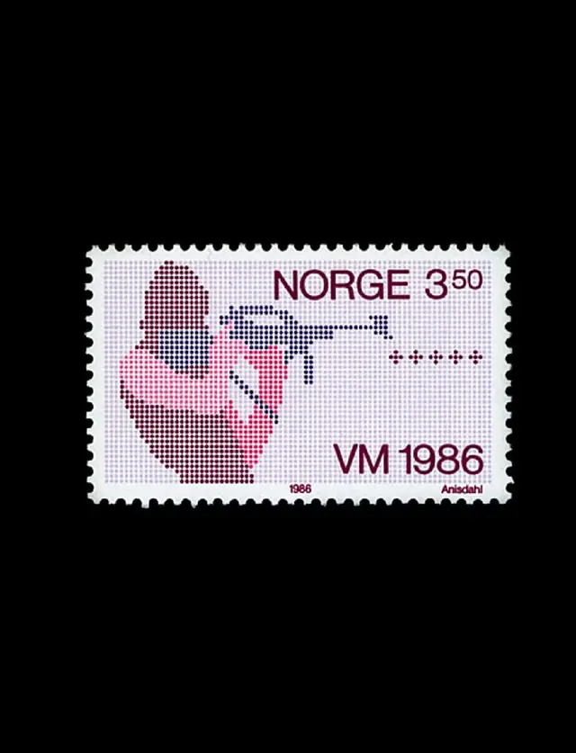 Norwegian 1986 commemorative stamp — VM 1986 biathlon halftone