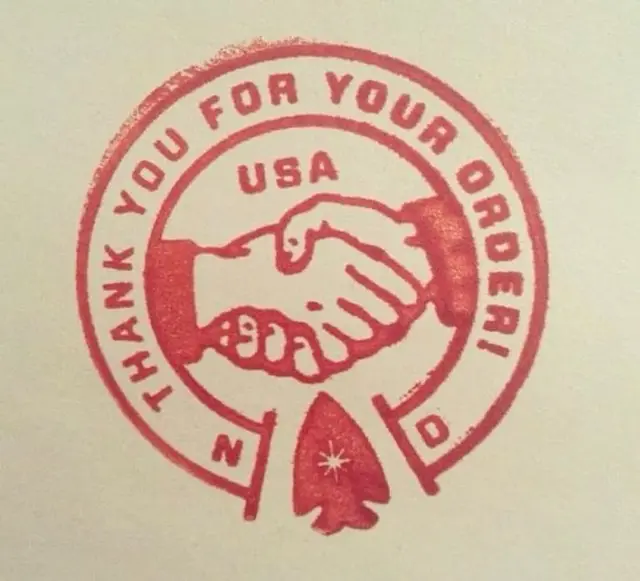 Red vintage rubber-stamp — "Thank you for your order" handshake (USA)