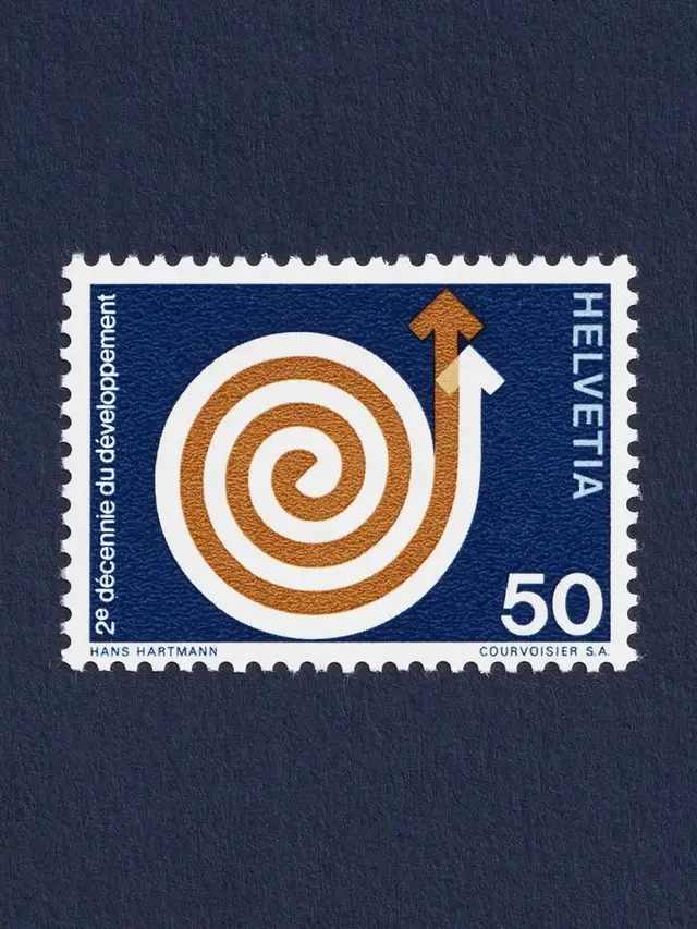 Swiss Helvetia postage stamp with spiral arrow motif (50)