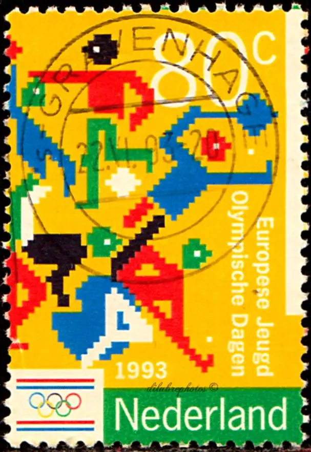 Nederland 1993 postage stamp — Europese Jeugd Olympische Dagen (pixel-art athletes)