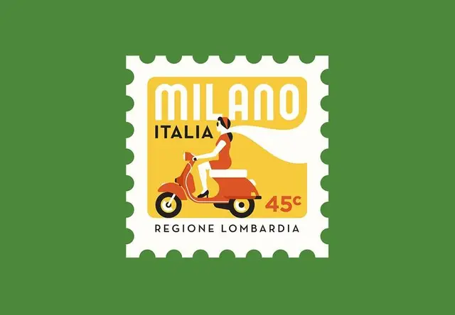 Milano Italia vintage-style postage stamp illustration