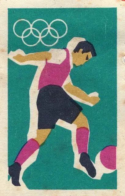 Vintage Olympic Soccer Illustration — Player Kicking Ball