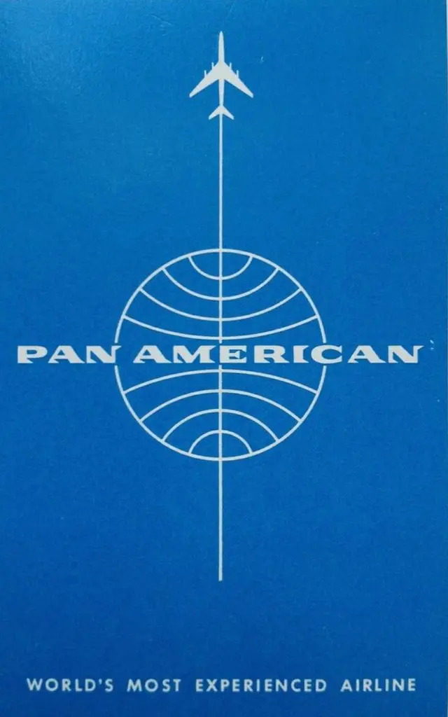 Pan American promotional poster — white airplane and globe on blue