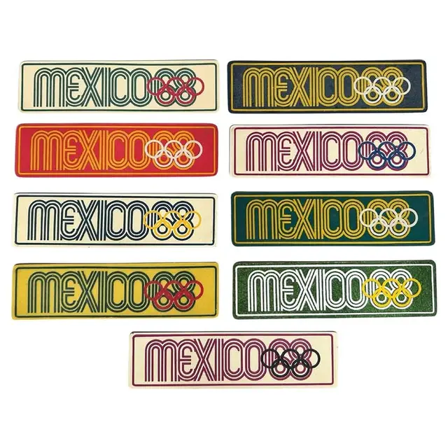 Set of vintage 'MEXICO' Olympic souvenir badges — multiple colorways
