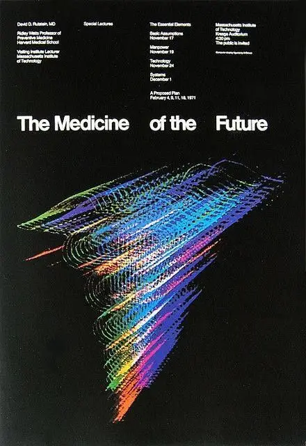 The Medicine of the Future — MIT lecture poster with multicolored wireframe