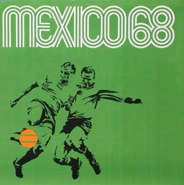 Mexico 68 — green vintage sports poster with two soccer players