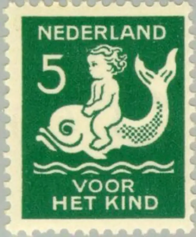 Netherlands postage stamp — "VOOR HET KIND" denomination 5 (green)