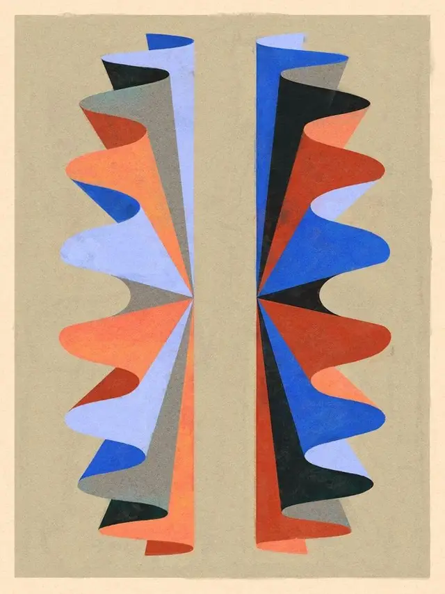 Twin Folded Ribbons — mid-century abstract print