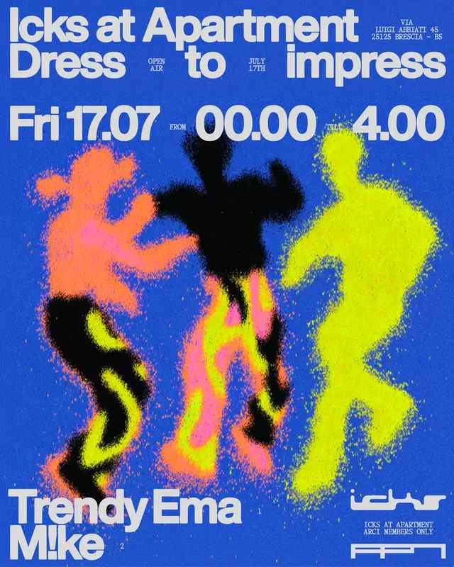 Neon spray‑paint club poster — Fri 17.07 — Trendy Ema & M!ke