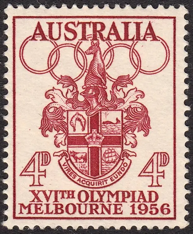 Australia 4d 1956 Melbourne Olympics commemorative stamp (maroon)