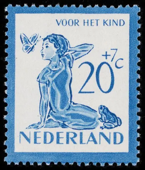 Dutch postage stamp ‘VOOR HET KIND’ — 20+7c, blue