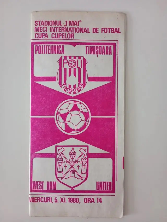 1980 match programme: Politehnica Timișoara vs West Ham United (5 Nov 1980)