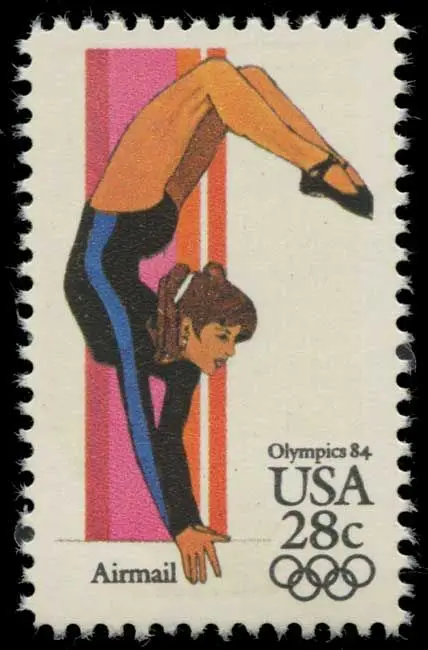 Olympics 84 USA 28c Airmail Stamp — Gymnast Illustration