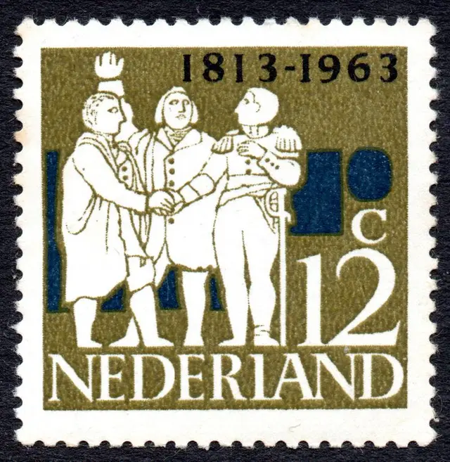 1963 Netherlands Commemorative Stamp — 1813-1963, 12c, Three Historical Figures