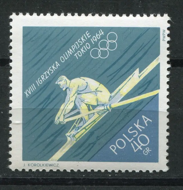 Poland commemorative stamp — Tokyo 1964 ski jumper (Polska 40 gr)