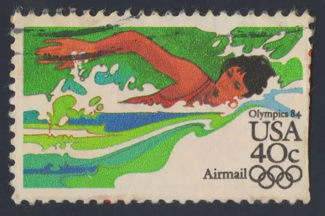 USA 40c Airmail stamp — Olympics '84 swimmer illustration