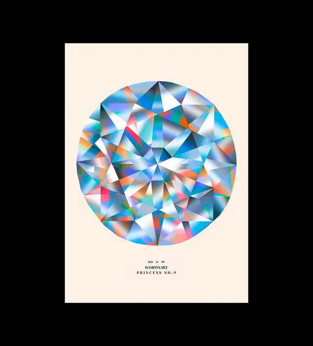 Low‑poly faceted diamond poster — 'Princess No.9'