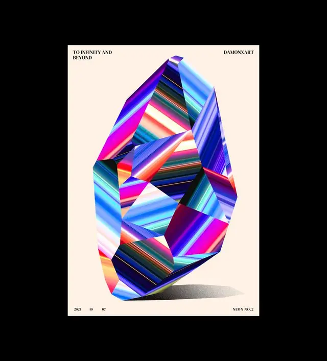 Neon Striped Faceted Crystal Poster — "To Infinity and Beyond"