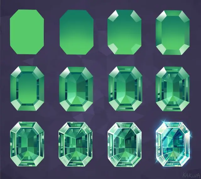 Emerald-cut gemstone — 4x4 digital rendering progression