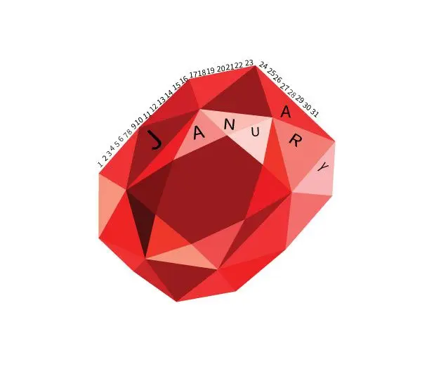 Low-poly ruby gemstone January calendar
