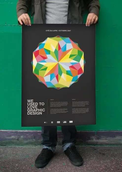 We Used To Love Graphic Design — geometric kaleidoscope poster (Cité du livre · Octobre 0