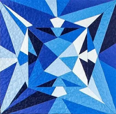 Tonal Blue Geometric Quilt — Paper‑Pieced Starburst