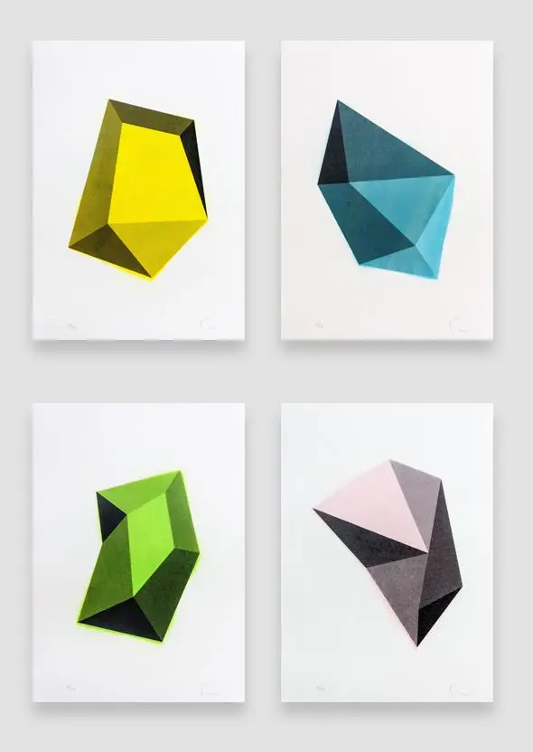 Faceted Geometric Art Prints — Series of Four Minimalist Color Studies