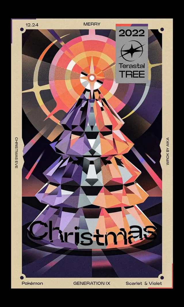 2022 Terastal TREE low‑poly Christmas poster — Pokémon Generation IX (Scarlet & Violet)